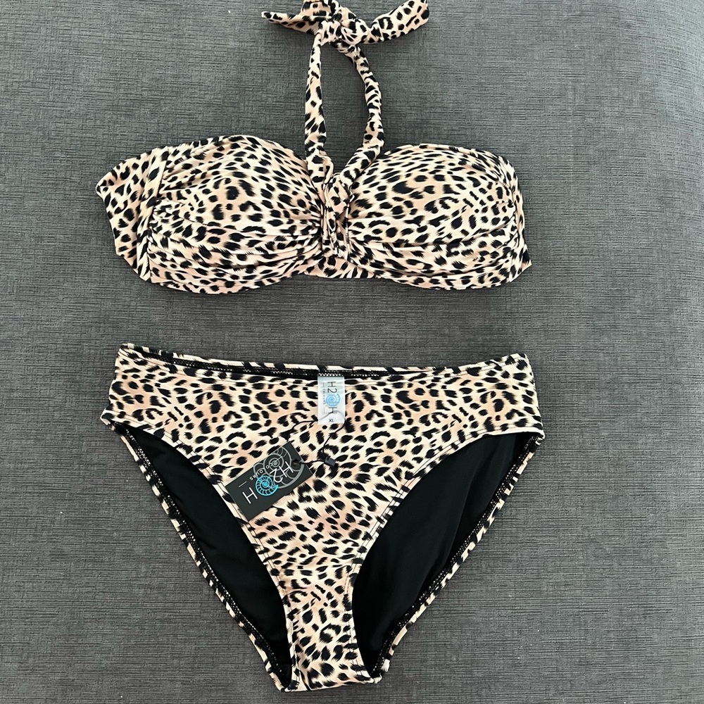 NEW H2OH Ultimate Underwire Leopard Bandeau Bikini Top & Bottom